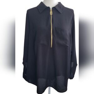 MICHAEL Michael Kors Black Blouse with Gold Colored Zipper, Women's 1X